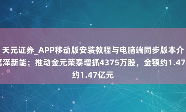 天元证券_APP移动版安装教程与电脑端同步版本介绍 嘉泽新能：推动金元荣泰增抓4375万股，金额约1.47亿元