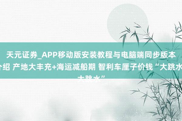 天元证券_APP移动版安装教程与电脑端同步版本介绍 产地大丰充+海运减船期 智利车厘子价钱“大跳水”